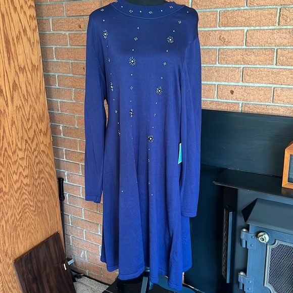 CECE FLORAL WHIMSICAL KNIT DRESS IN MIDNIGHT BLOOM XXL - Picture 9 of 11